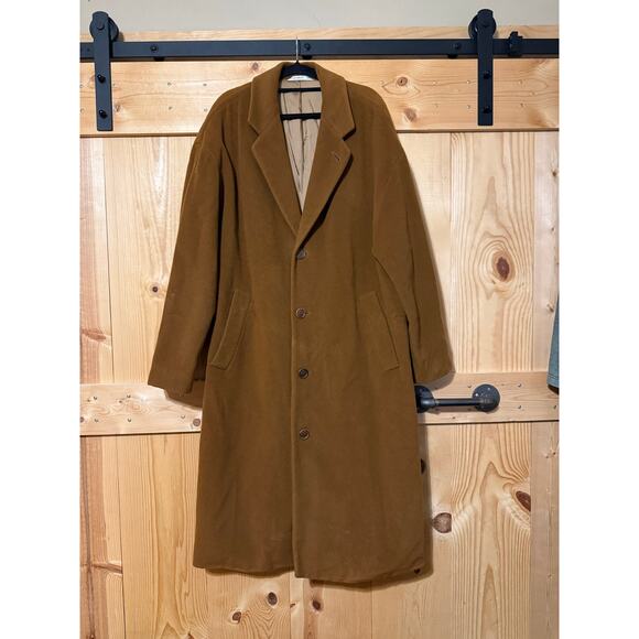 VTG HUGO BOSS 100% Virgin Wool Long Overcoat Trenchcoat Brown Men’s Size 102 42L - Picture 1 of 9